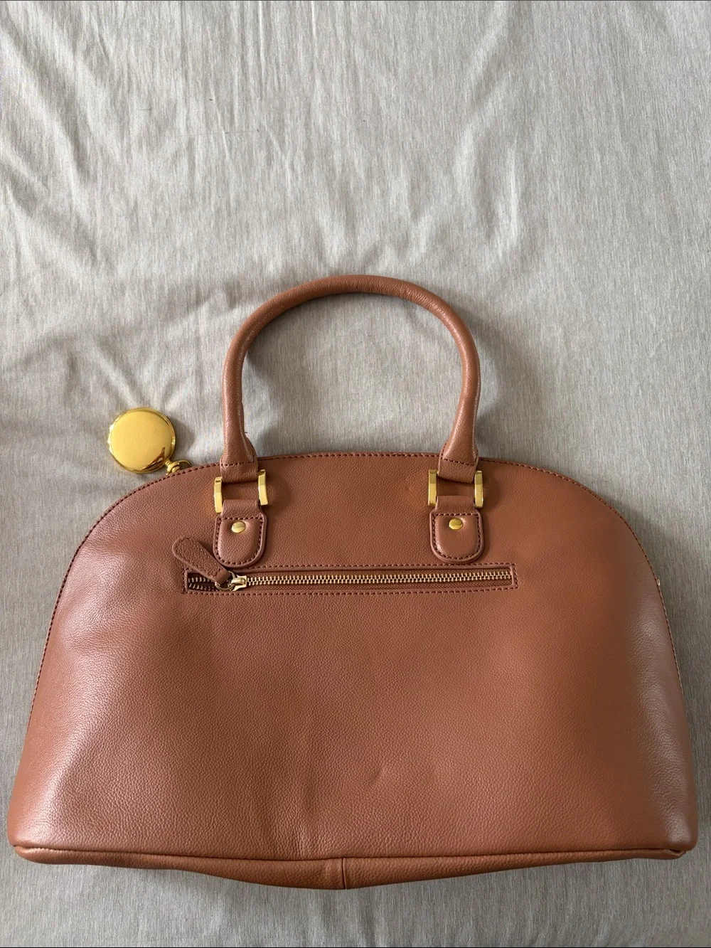 Joy & Iman Pebbled Brown Dome Satchel with Gold Accent